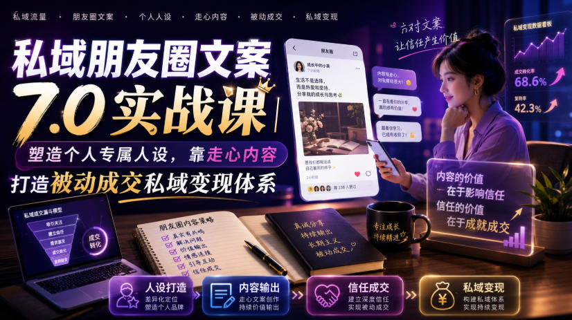 私域朋友圈文案7.0实战课｜塑造个人专属人设，靠走心内容打造被动成交私域变现体系-韬哥副业项目资源网