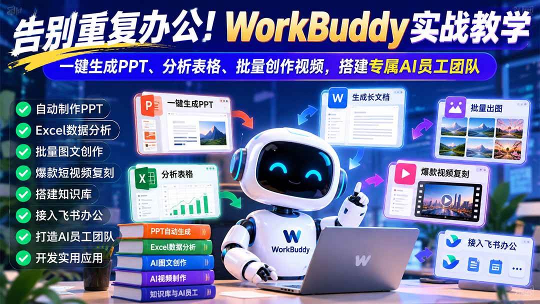 （21152期）告别重复办公！WorkBuddy实战教学：一键生成PPT、分析表格、批量创作视频，搭建专属AI员工团队-韬哥副业项目资源网