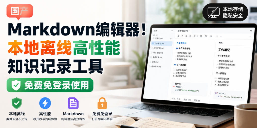 国产Markdown编辑器!本地离线高性能知识记录工具,免费免登录使用-韬哥副业项目资源网