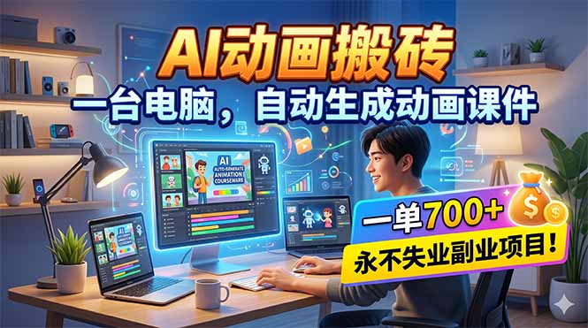 AI动画搬砖，一台电脑，自动生成动画课件，一单800+ 永不失业副业项目！-韬哥副业项目资源网