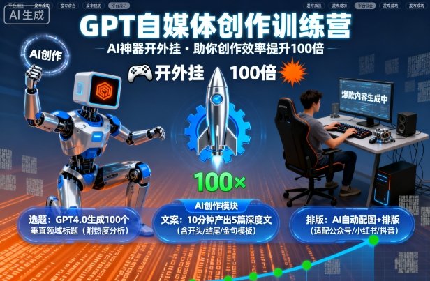 GPT自媒体创作训练营：AI神器开外挂，助你创作效率提升100倍-韬哥副业项目资源网
