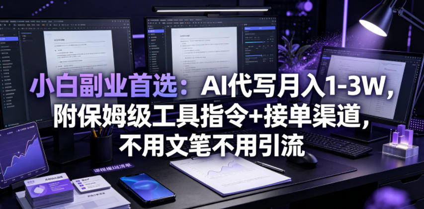 小白副业首选：AI代写月入1-3W，附保姆级工具指令+接单渠道，不用文笔不用引流【揭秘】-韬哥副业项目资源网