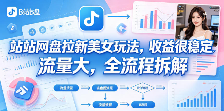 B站网盘拉新美女玩法，收益很稳定，流量大，全流程拆解-韬哥副业项目资源网