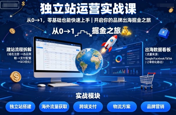 独立站运营实战课，从0到1，零基础也能快速上手，开启你的品牌出海掘金之旅-韬哥副业项目资源网