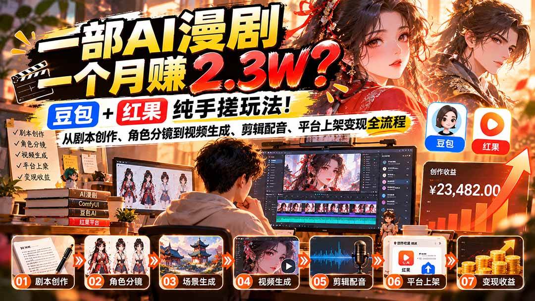 (21089期)一部AI漫剧一个月赚2.3W?豆包+红果纯手搓玩法!从剧本创作、角色分镜到视频生成、剪辑配音、平台上架变现全流程 (21089期)一部AI漫剧一个月赚2.3W?豆包+红果纯手搓玩法!从剧本创作、角色分镜到视频生成、剪辑配音、平台上架变现全流程