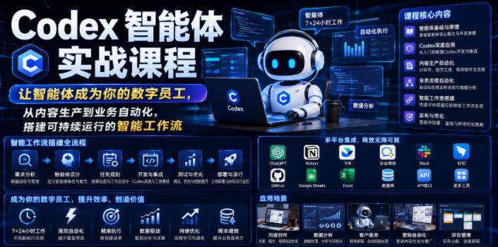 Codex智能体实战课程,让智能体成为你的数字员工,从内容生产到业务自动化,搭建可持续运行的智能工作流-韬哥副业项目资源网