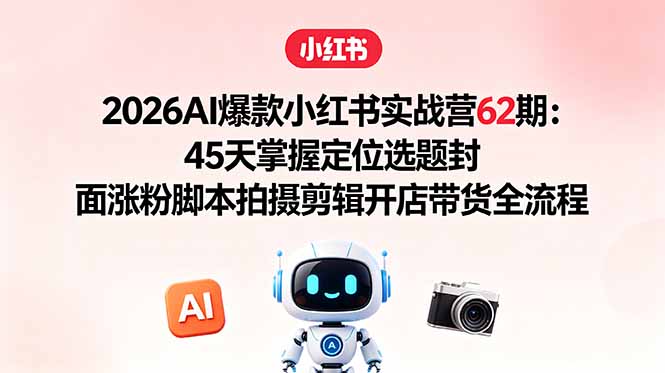 2026AI爆款小红书实战营62期：45天掌握定位选题封面涨粉脚本拍摄剪辑开店带货全流程-韬哥副业项目资源网
