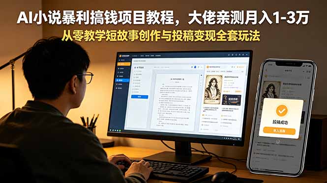 AI小说暴利搞钱项目教程,大佬亲测月入1-3万,从零教学短故事创作与投稿变现全套玩法-韬哥副业项目资源网