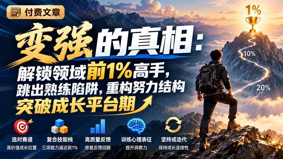（21042期）付费文章：变强的真相：解锁领域前1%高手，跳出熟练陷阱，重构努力结构突破成长平台期-韬哥副业项目资源网