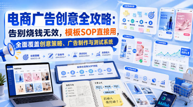电商广告创意全攻略：告别烧钱无效，模板SOP直接用，全面覆盖创意策略、广告制作与测试系统【原创双语字幕】-韬哥副业项目资源网