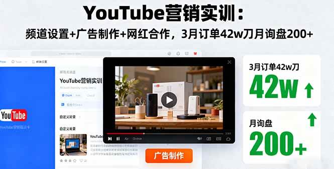 （16107期）YouTube营销实训：频道设置+广告制作+网红合作，3月订单42w刀月询盘200+-韬哥副业项目资源网