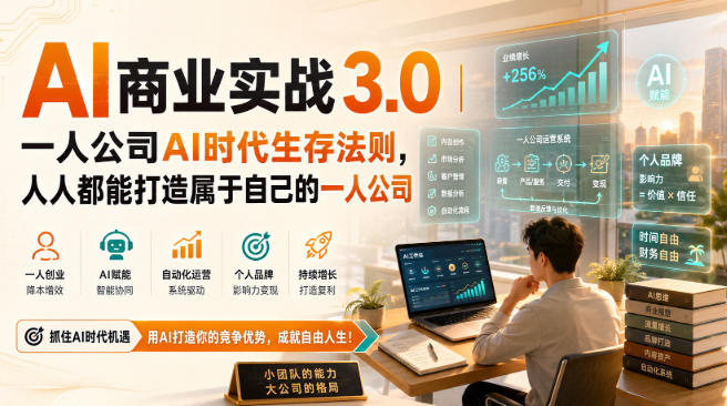 AI商业实战3.0｜一人公司AI时代生存法则，人人都能打造属于自己的一人公司-韬哥副业项目资源网