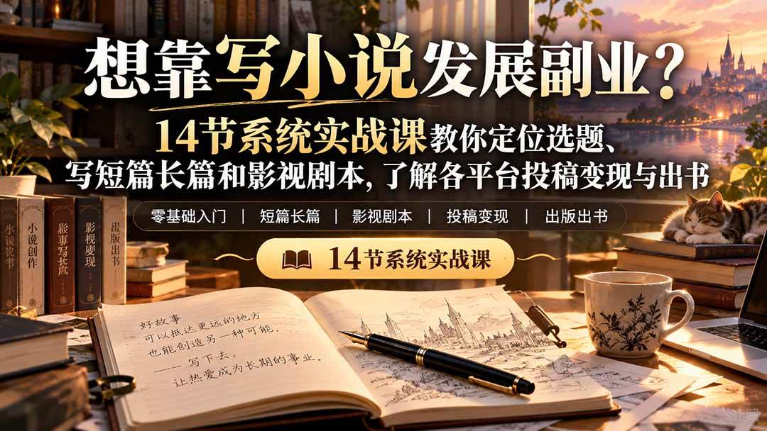 (21031期)【无水印】想靠写小说发展副业?14节系统实战课教你定位选题、写短篇长篇和影视剧本,了解各平台投稿变现与出书-韬哥副业项目资源网