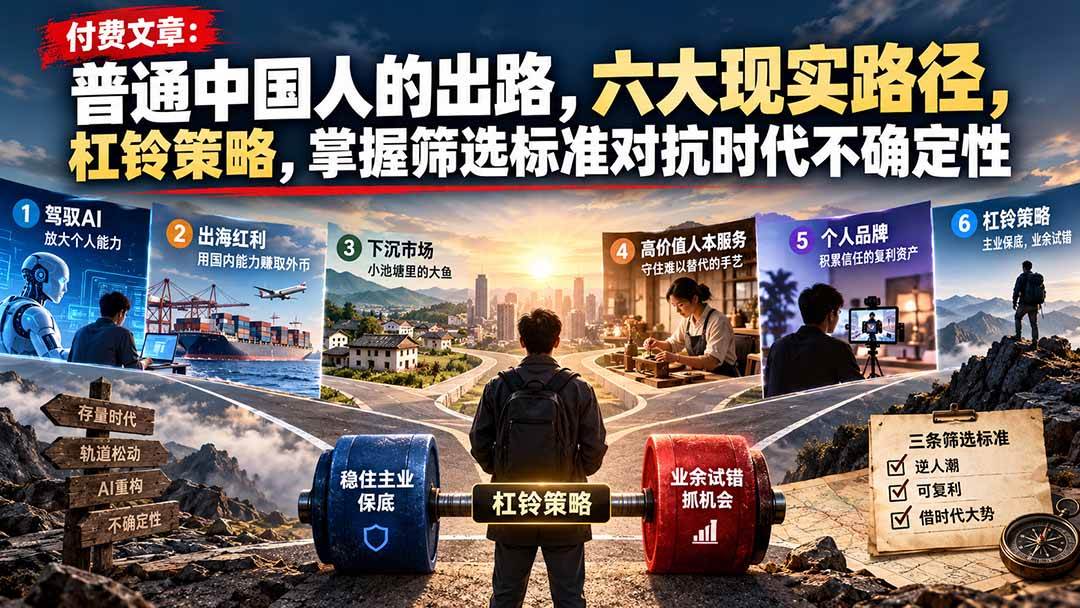 （21058期）付费文章：普通中国人的出路，六大现实路径，杠铃策略，掌握筛选标准对抗时代不确定性-韬哥副业项目资源网