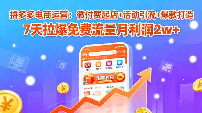 （15960期）拼多多电商运营：微付费起店+活动引流+爆款打造 7天拉爆免费流量月利润2w+-韬哥副业项目资源网