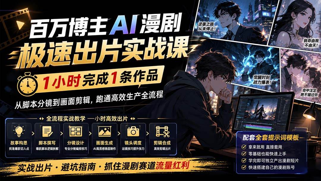 （20173期）百万博主AI漫剧极速出片实战课：1小时产出条作品，从脚本分镜到画面剪辑，跑通高效生产全流程-韬哥副业项目资源网