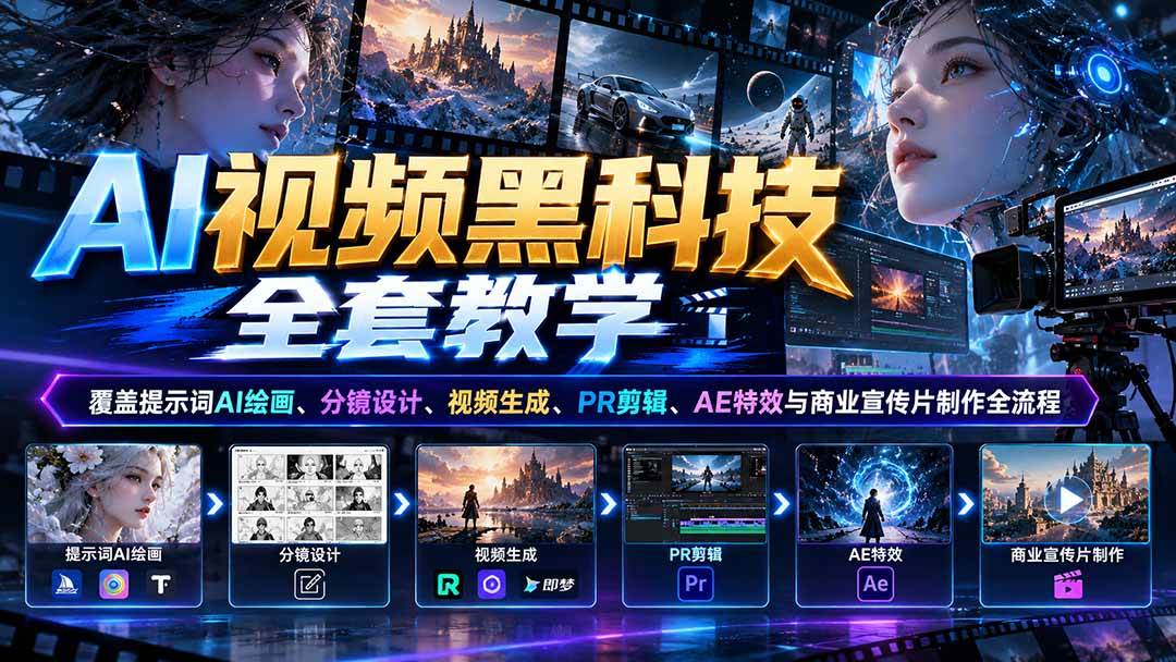 （21095期）AI视频黑科技全套教学：覆盖提示词AI绘画、分镜设计、视频生成、PR剪辑、AE特效与商业宣传片制作全流程-韬哥副业项目资源网