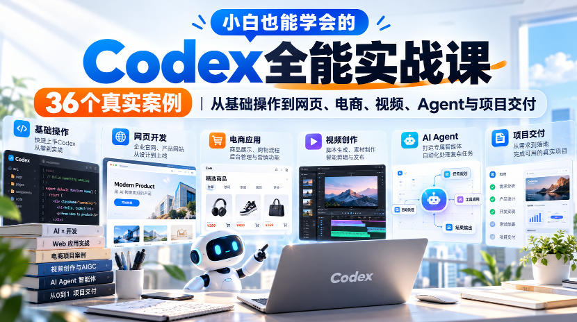 小白也能学会的Codex全能实战课|36个真实案例,从基础操作到网页、电商、视频、Agent与项目交付-韬哥副业项目资源网