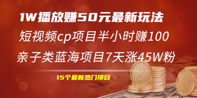 （1969期）1W播放赚50元最新玩法+短视频cp项目半小时赚100+亲子类蓝海项目7天涨45W粉-韬哥副业项目资源网