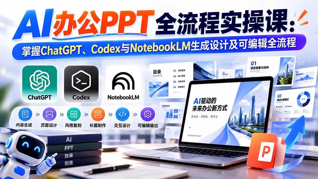 （20660期）【无水印】AI办公PPT全流程实操课： 掌握ChatGPT、Codex与NotebookLM生成设计及可编辑全流程-韬哥副业项目资源网