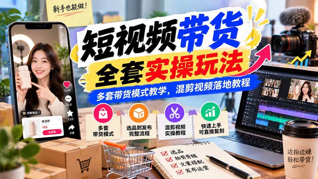 (20991期)【无水印】短视频带货全套实操玩法,多套带货模式教学,混剪视频落地教程-韬哥副业项目资源网