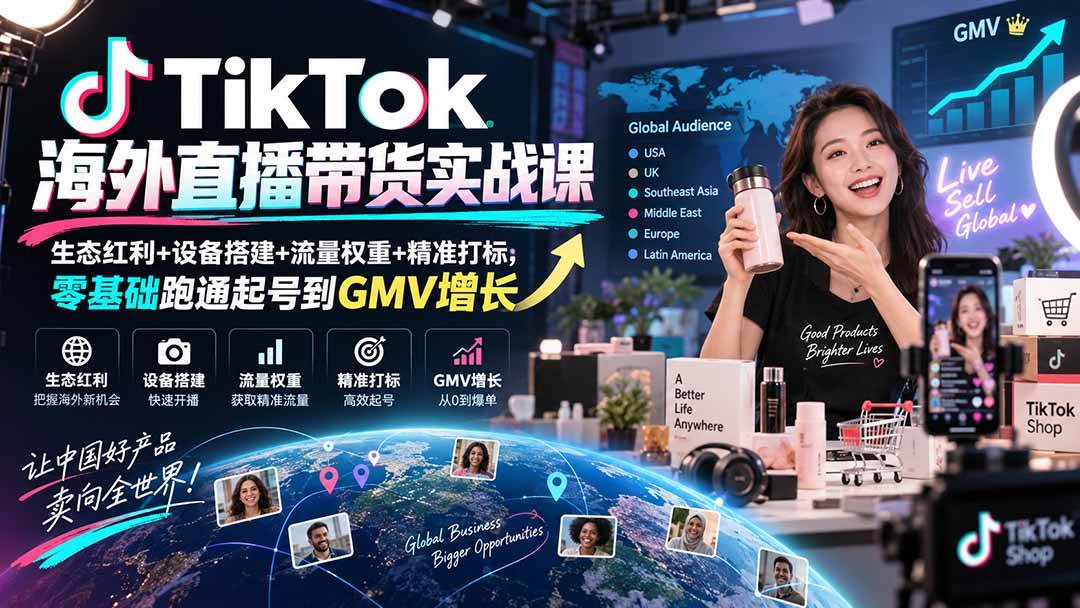 (20465期)TikTok海外直播带货实战课|生态红利+设备搭建+流量权重+精准打标,零基础跑通起号到GMV增长 (20465期)TikTok海外直播带货实战课|生态红利+设备搭建+流量权重+精准打标,零基础跑通起号到GMV增长