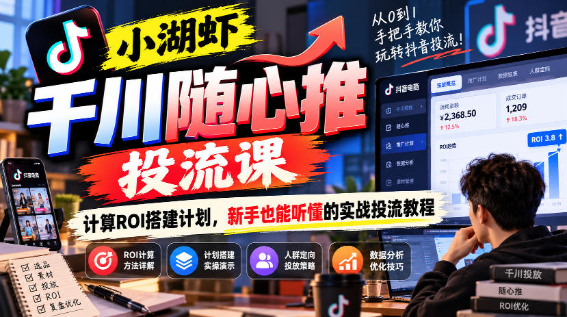 小湖虾千川随心推投流课,计算ROI搭建计划,新手也能听懂的实战投流教程-韬哥副业项目资源网