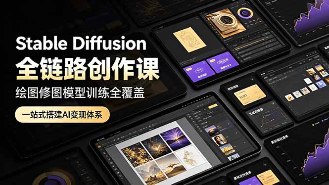 Stable Diffusion全链路创作课,绘图修图模型训练全覆盖,一站式搭建AI变现体系-韬哥副业项目资源网