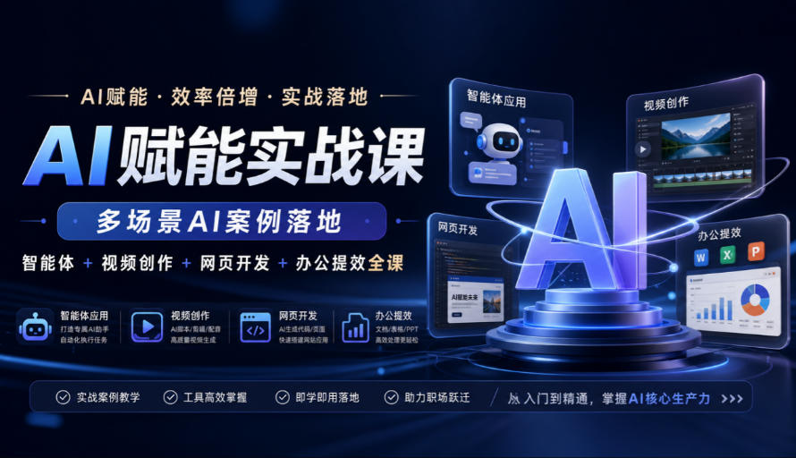 AI赋能实战课，多场景AI案例落地，智能体+视频创作+网页开发+办公提效全课-韬哥副业项目资源网