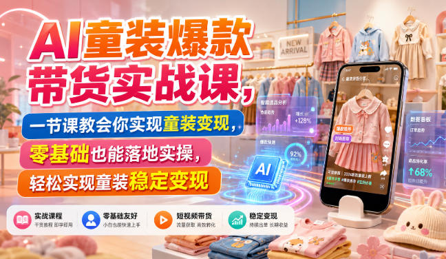AI童装爆款带货实战课,一节课教会你实现童装变现,零基础也能落地实操-韬哥副业项目资源网