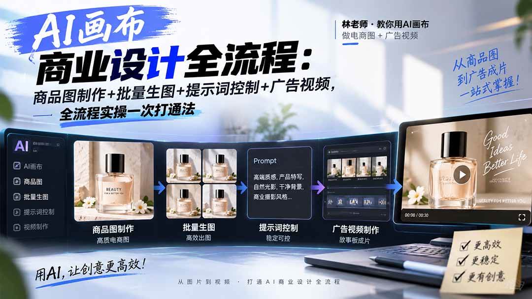 （20576期）AI画布商业设计全流程：商品图制作+批量生图+提示词控制+广告视频，全流程实操一次打通法-韬哥副业项目资源网