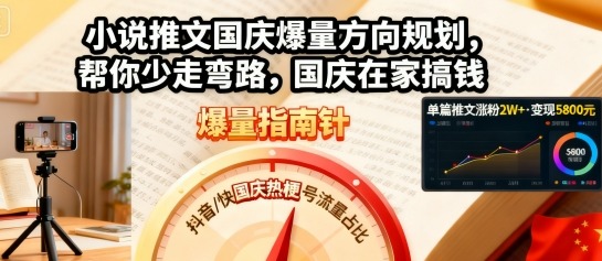 小说推文国庆爆量方向规划，帮你少走弯路，国庆在家搞钱-韬哥副业项目资源网