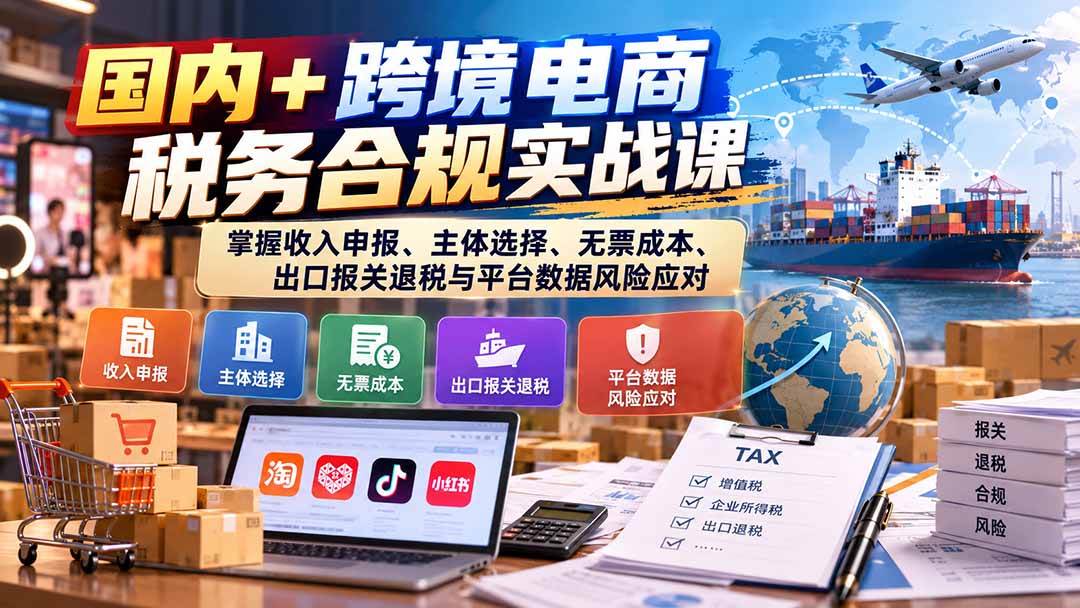 （20686期）国内+跨境电商税务合规实战课：掌握收入申报、主体选择、无票成本、出口报关退税与平台数据风险应对-韬哥副业项目资源网