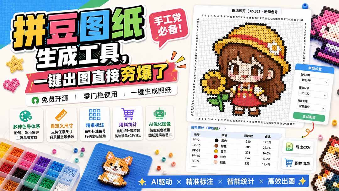 (20084期)拼豆图纸生成工具,手工党必备!一键出图直接夯爆了 (20084期)拼豆图纸生成工具,手工党必备!一键出图直接夯爆了