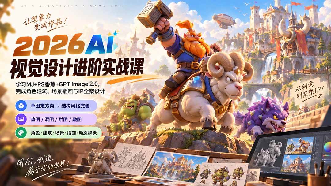 （20424期）2026AI视觉设计进阶实战课-更新：学习MJ+PS香蕉+GPT Image 2.0，完成角色建筑、场景插画与IP全案设计-韬哥副业项目资源网