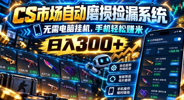 （21277期）CS市场自动磨损捡漏系统，无需电脑挂机，手机轻松赚米，日入300+-韬哥副业项目资源网