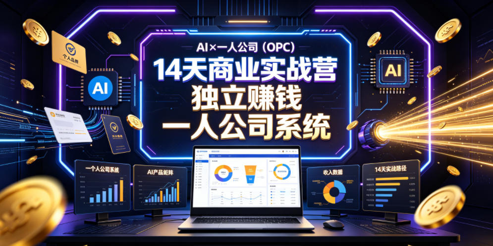 AI×一人公司(OPC)14天商业实战营，用AI帮你搭建一个属于你自己的、能独立賺钱的一人公司系统-韬哥副业项目资源网