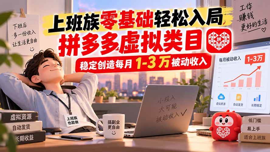 （20250期）上班族零基础轻松入局，拼多多虚拟类目，稳定创造每月 1-3 万被动收入-韬哥副业项目资源网