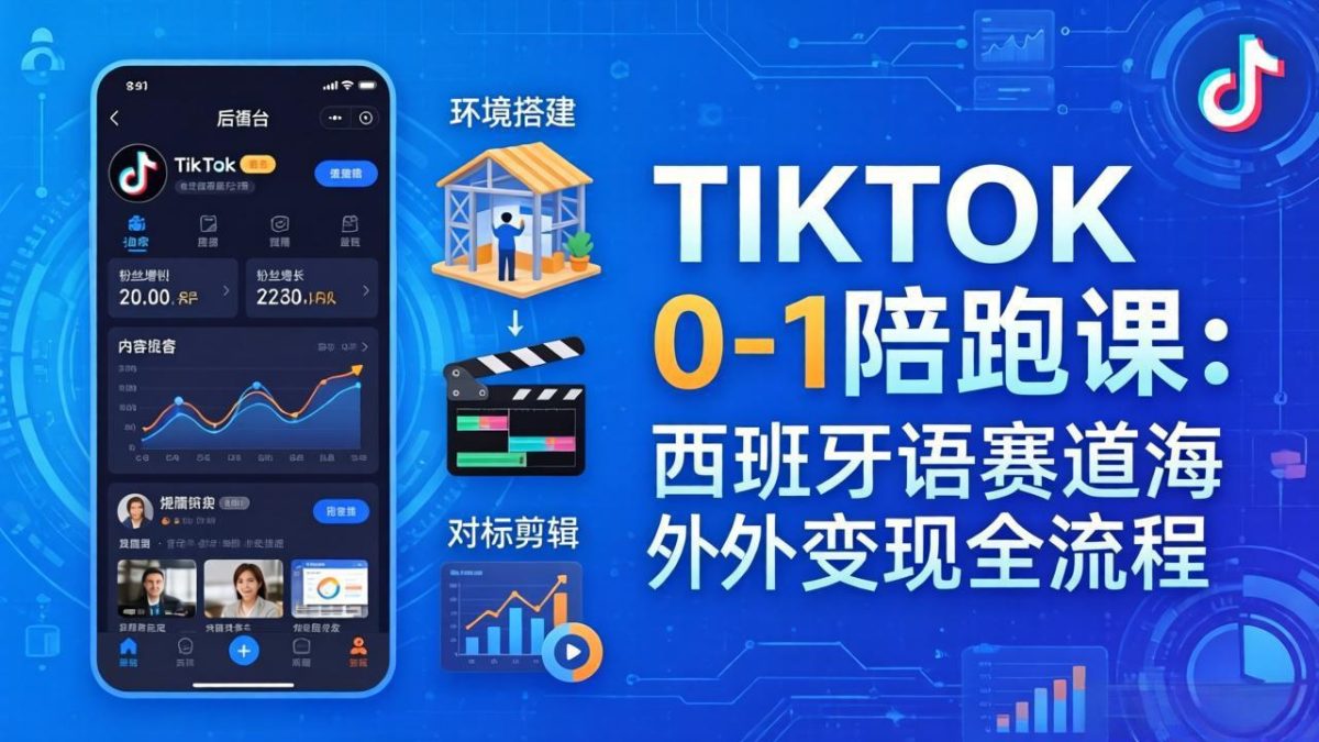 TIKTOK 0-1 陪跑课：从环境搭建到刷对标剪辑，西班牙语赛道海外变现全流程-韬哥副业项目资源网