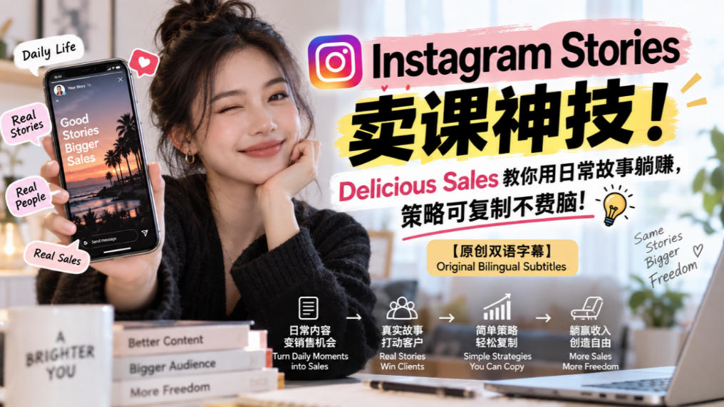 Instagram Stories卖课神技!Delicious Sales教你用日常故事躺賺,策略可复制不费脑!【原创双语字幕】-韬哥副业项目资源网