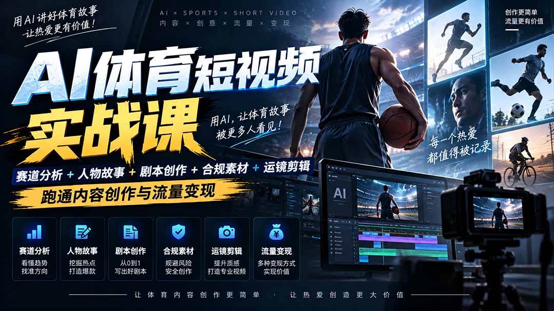 (20515期)AI体育短视频赛道顶级玩法|赛道分析+人物故事+剧本创作+版权处理+运镜剪辑,跑通流量变现-日赚1K+ (20515期)AI体育短视频赛道顶级玩法|赛道分析+人物故事+剧本创作+版权处理+运镜剪辑,跑通流量变现-日赚1K+