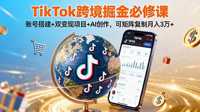 （16003期）TikTo跨境掘金必修课，账号搭建+双变现项目+AI创作，可矩阵复制月入3万+-韬哥副业项目资源网