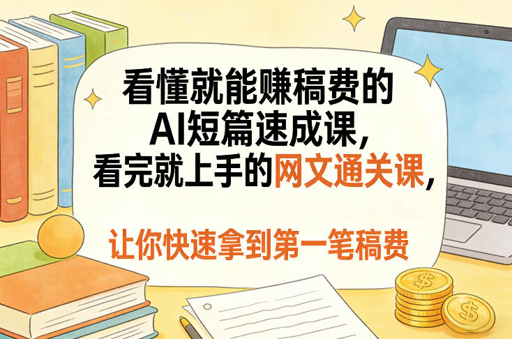 看懂就能賺稿费的AI短篇速成课，看完就上手的网文通关课，让你快速拿到第一笔稿费(更新4月)-韬哥副业项目资源网