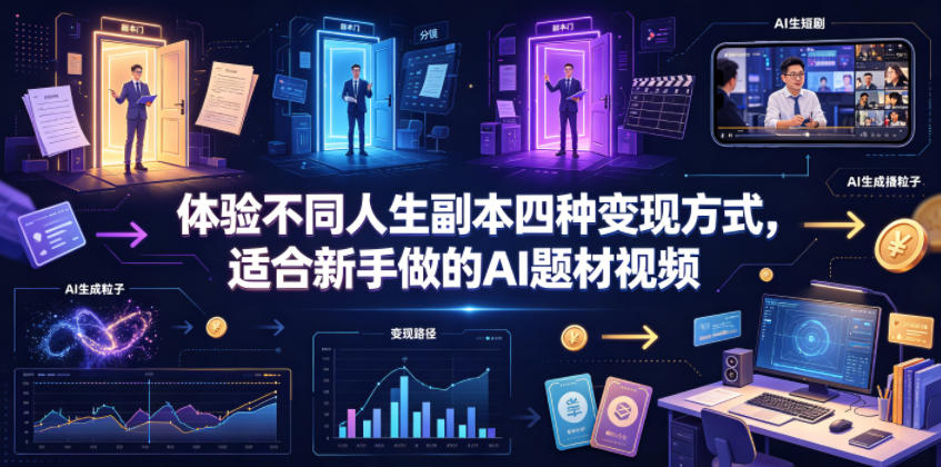 体验不同人生副本四种变现方式，适合新手做的AI题材视频-韬哥副业项目资源网