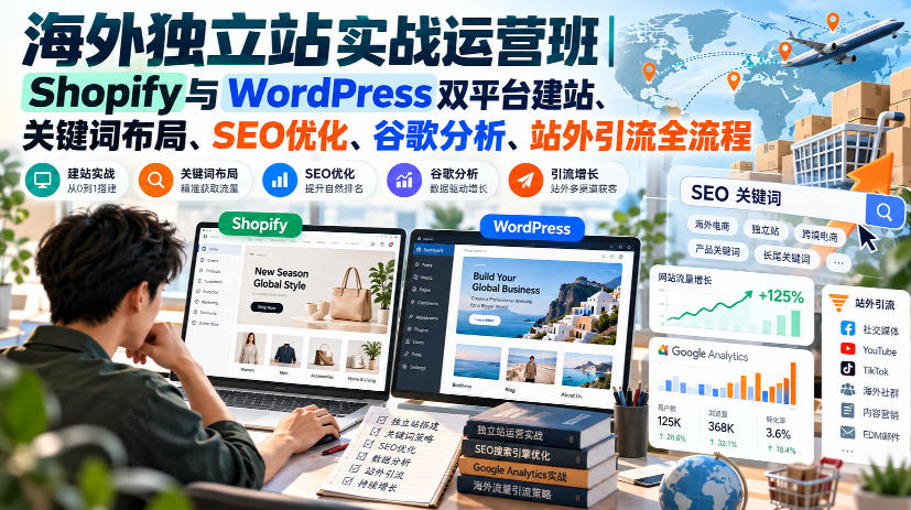 海外独立站实战运营班|Shopify与WordPress双平台建站、关键词布局、SEO优化、谷歌分析、站外引流全流程-韬哥副业项目资源网