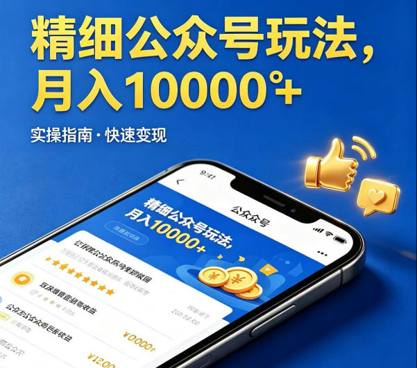 精细化公众号玩法，我们给你提供文章，你来负责发布，收益可观，月入1W+【揭秘】-韬哥副业项目资源网