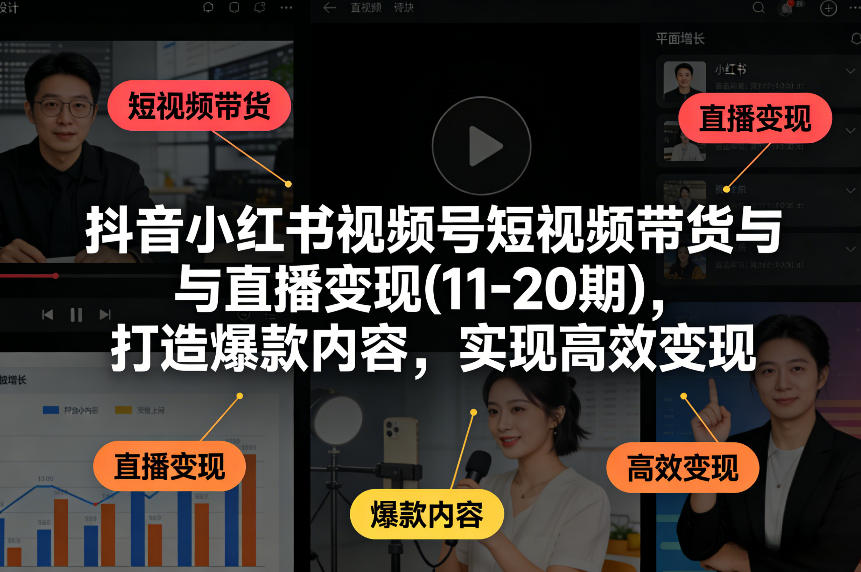 抖音小红书视频号短视频带货与直播变现(10-21期)，打造爆款内容，实现高效变现(更新05月08日)-韬哥副业项目资源网