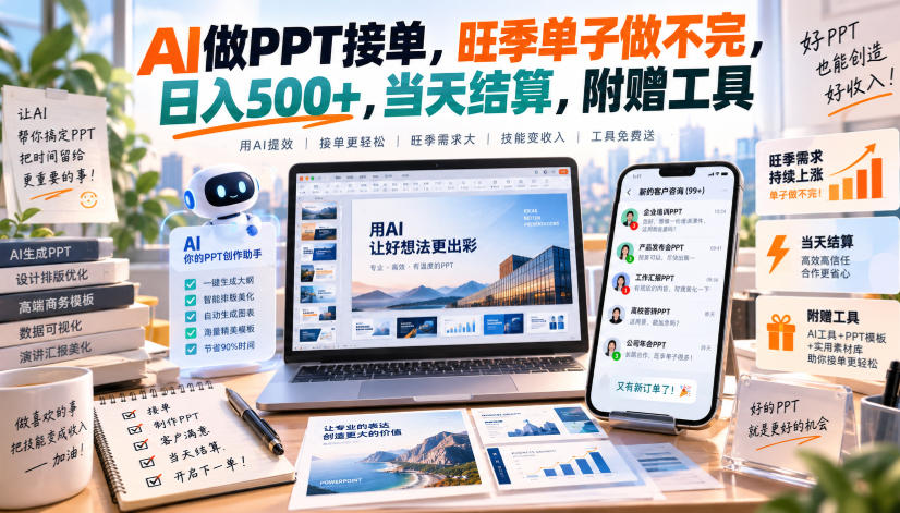 AI做PPT接单,旺季单子做不完,日入500+,当天结算,附赠工具【揭秘】-韬哥副业项目资源网