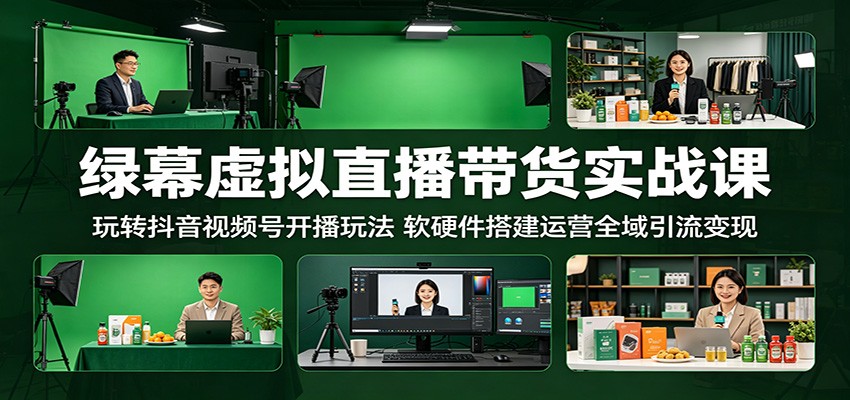绿幕虚拟直播带货实战课:玩转抖音视频号开播玩法,软硬件搭建运营全域引流变现-韬哥副业项目资源网