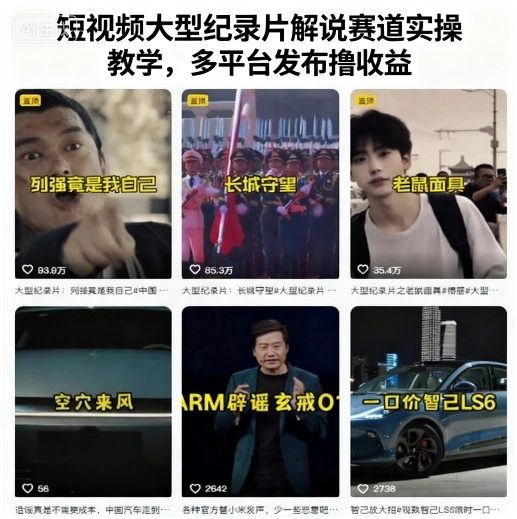 短视频大型纪录片解说赛道实操教学，多平台发布撸收益-韬哥副业项目资源网